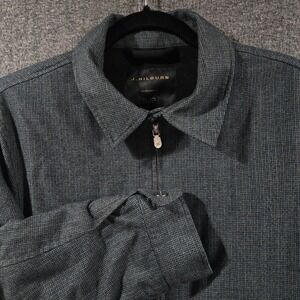 J Hilburn Coat Design By‎ BJP Sz 42R Full Zip Gray Blue Check Fleece Lined Wool